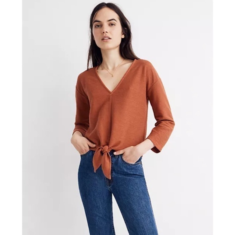 Madewell Texture & Thread Long Sleeve Tie-Front Top Copper Size Small